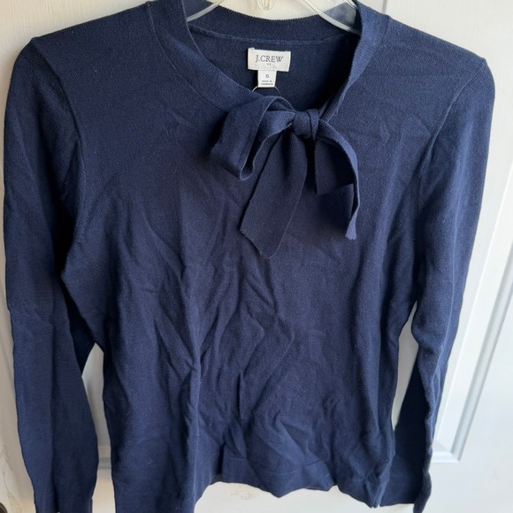 J. Crew NEW Women's Navy Knit Crew Neck Long Sleeve Tie-neck Bow Sweater Sz S - Picture 3 of 5